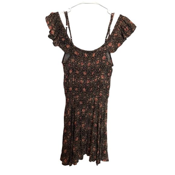 American Eagle Outfitter Strappy dress short, ruffle sleeve blk/pink floral XXS - Picture 2 of 7
